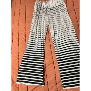 Women's Cool Cube Pants Size L White & Black Striped Wide Leg